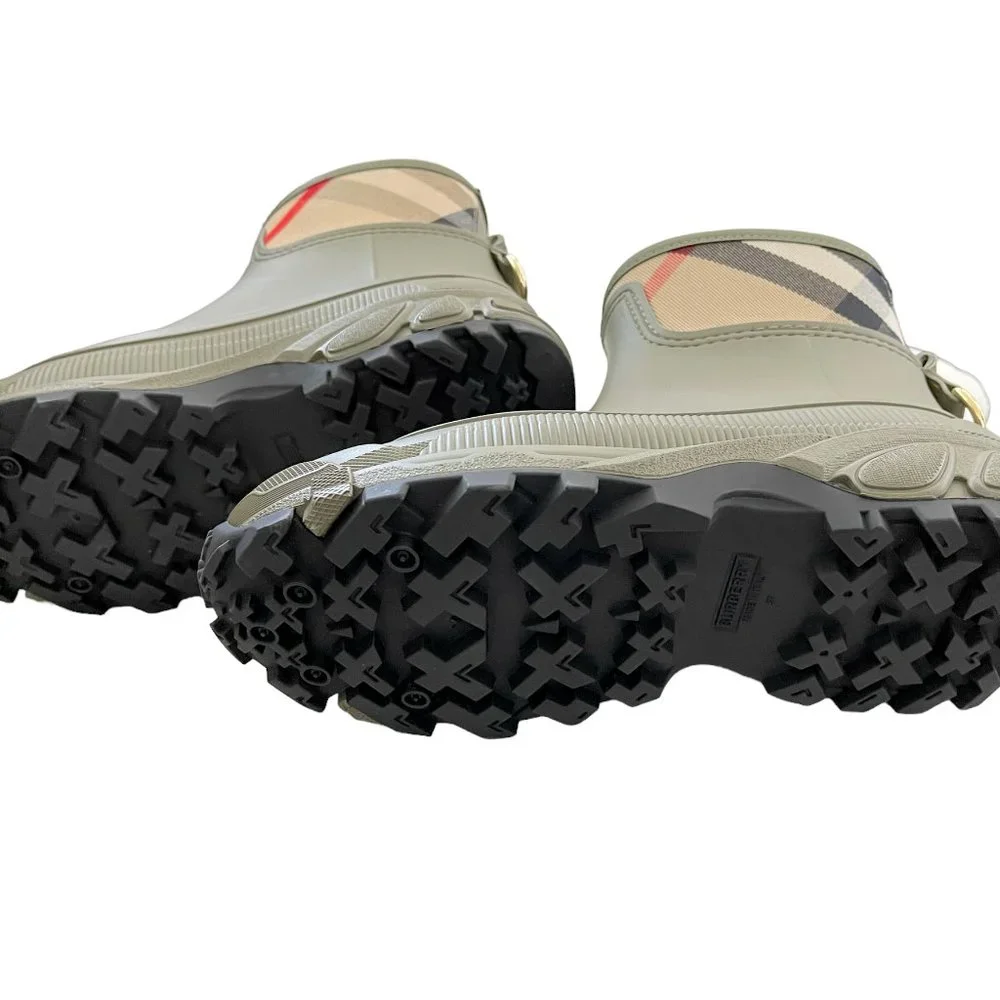 BURBERRY WOMEN'S RYAN CHECK FERN GREEN RUBBER RAIN BOOTS - Picture 6 of 16